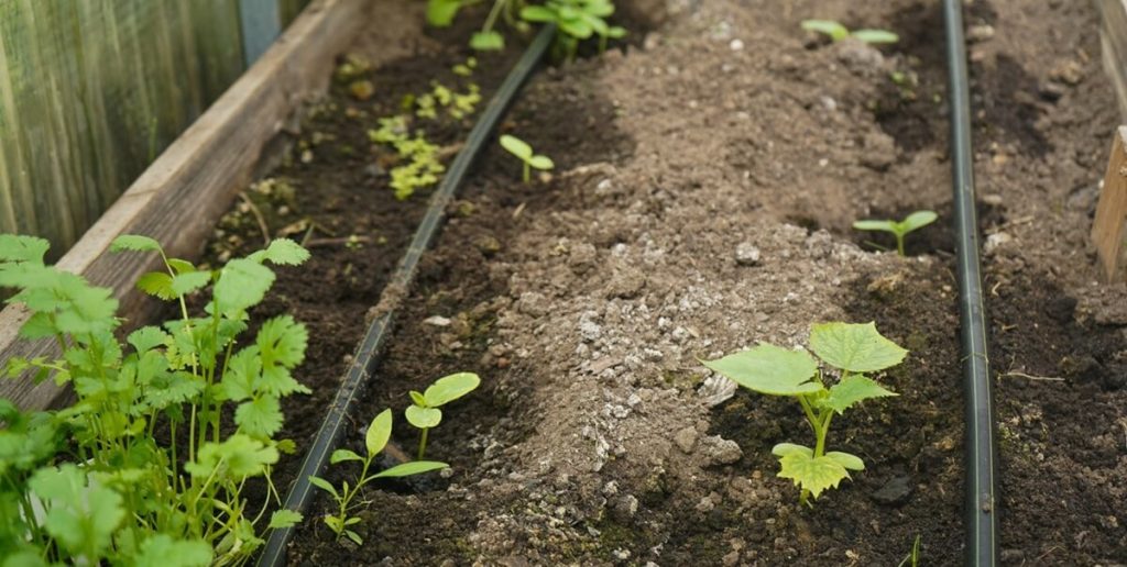 Podlewanie warzyw w grządce podwyższonej