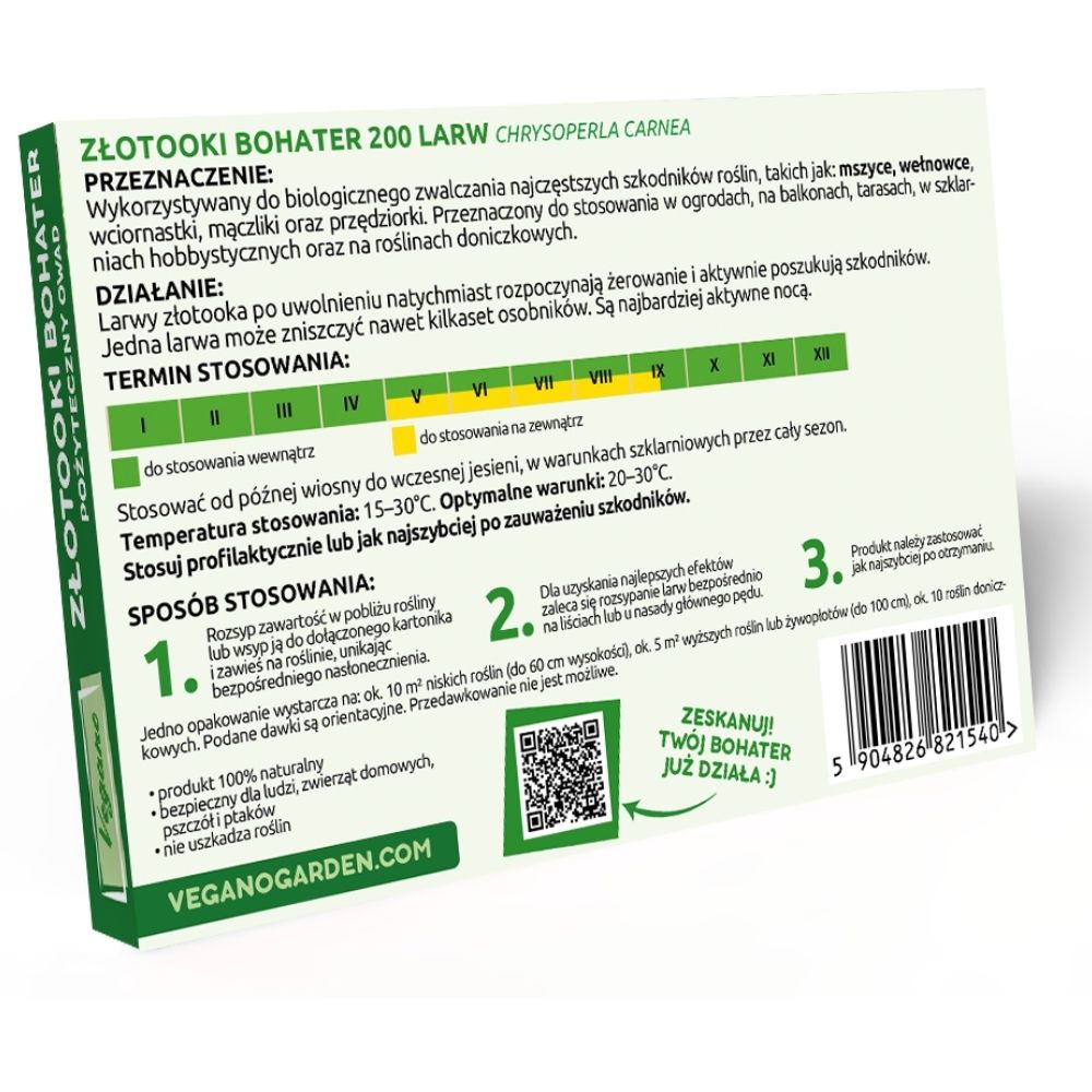 Złotooki bohater. Larwy złotooka. Zwalczanie Mszyc, wciornastków, mączlików, wełnowców.